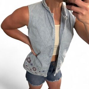 Vintage Y2K Style & Co.‎ Petite Sleeveless Denim Top – Floral Embroidery – Sz 6P